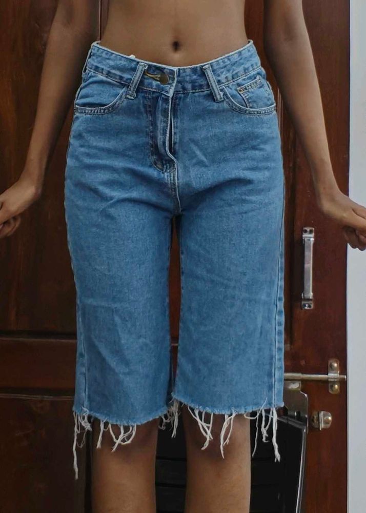 Distressed Denim Culotte Shorts