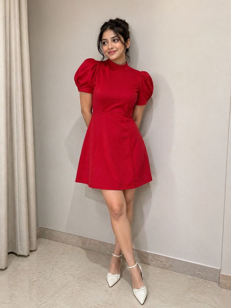 Red Dress with White Bow Accent