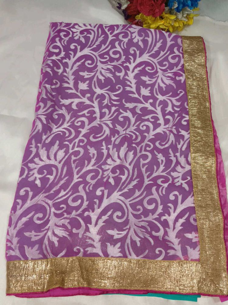Elegant Purple Floral Print Saree with blouse