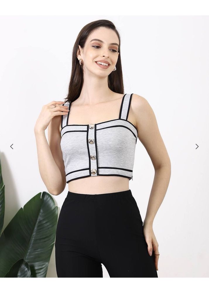 grey strap mock buttoned top