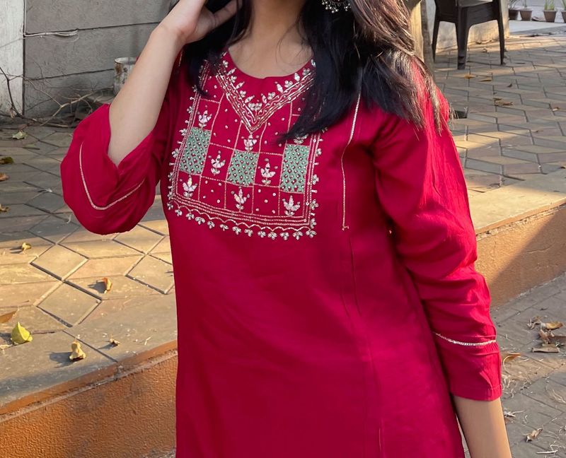RED EMBROIDERY KURTI