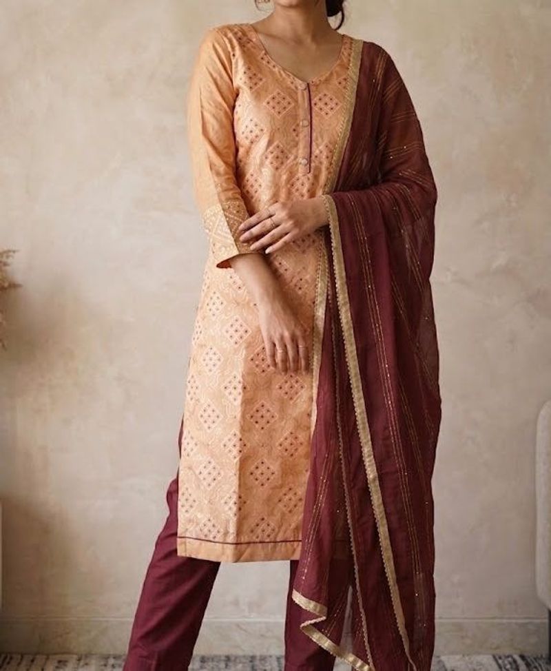 Elegant Peach &amp; Maroon Kurta