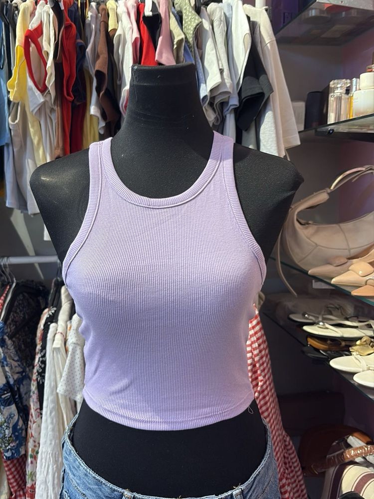 Lilac Ribbed Racerback Crop Top