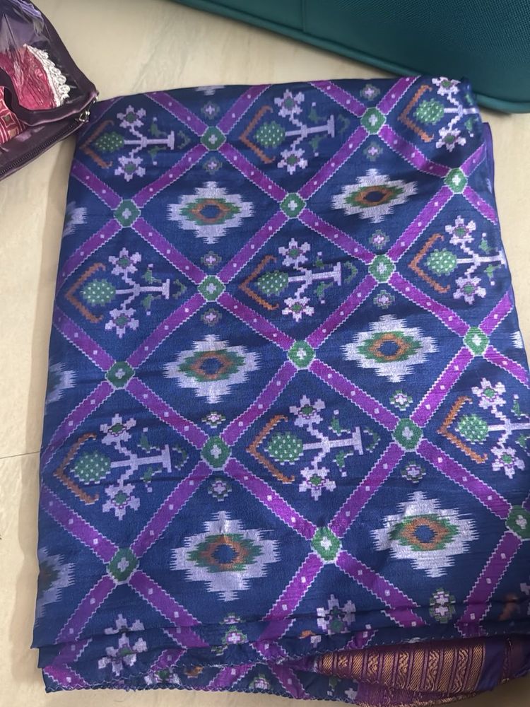 Exquisite Blue Ikat Silk Saree