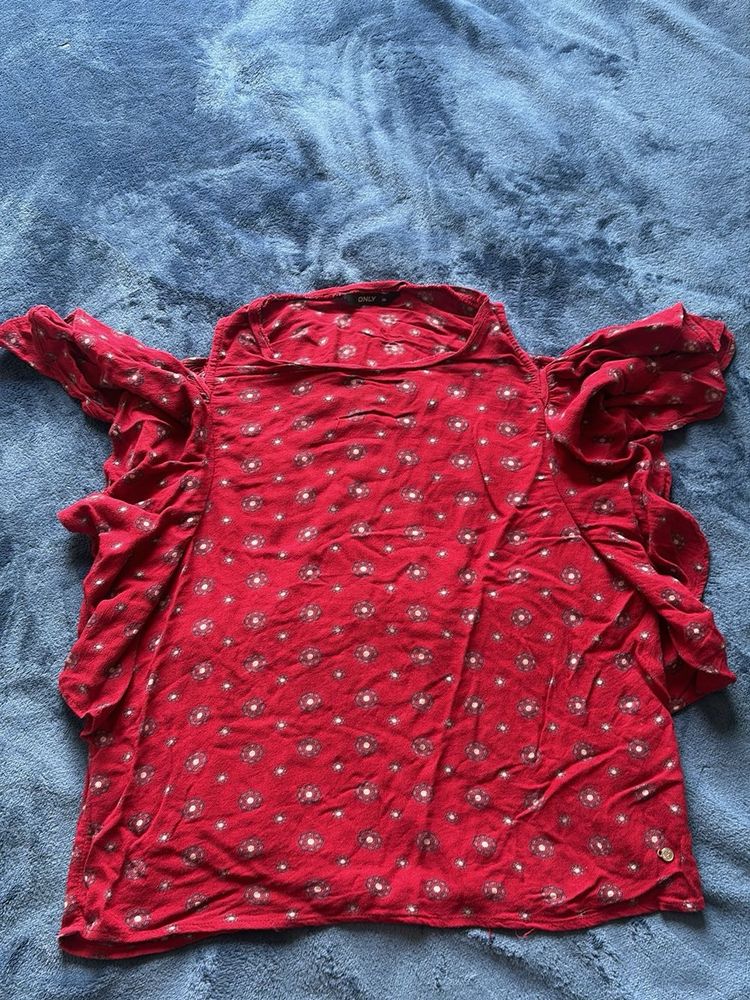 Red Floral Ruffle Top