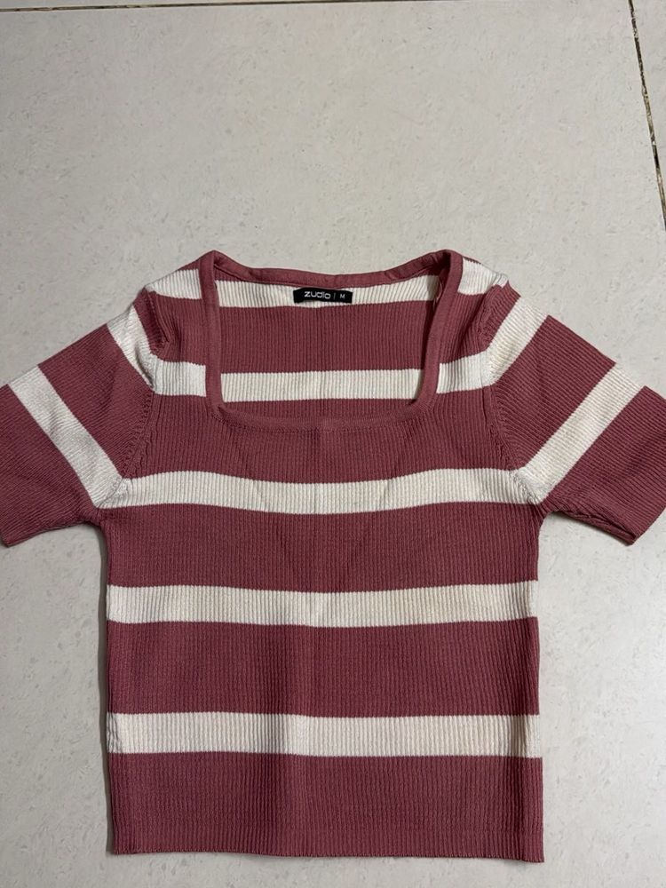 Striped Square Neck Knit Top