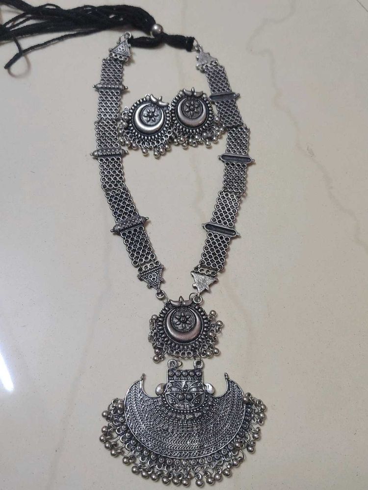 Oxidized Silver Necklace &amp; Earring Set