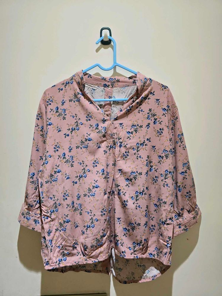 Pink Floral Print V-Neck Top
