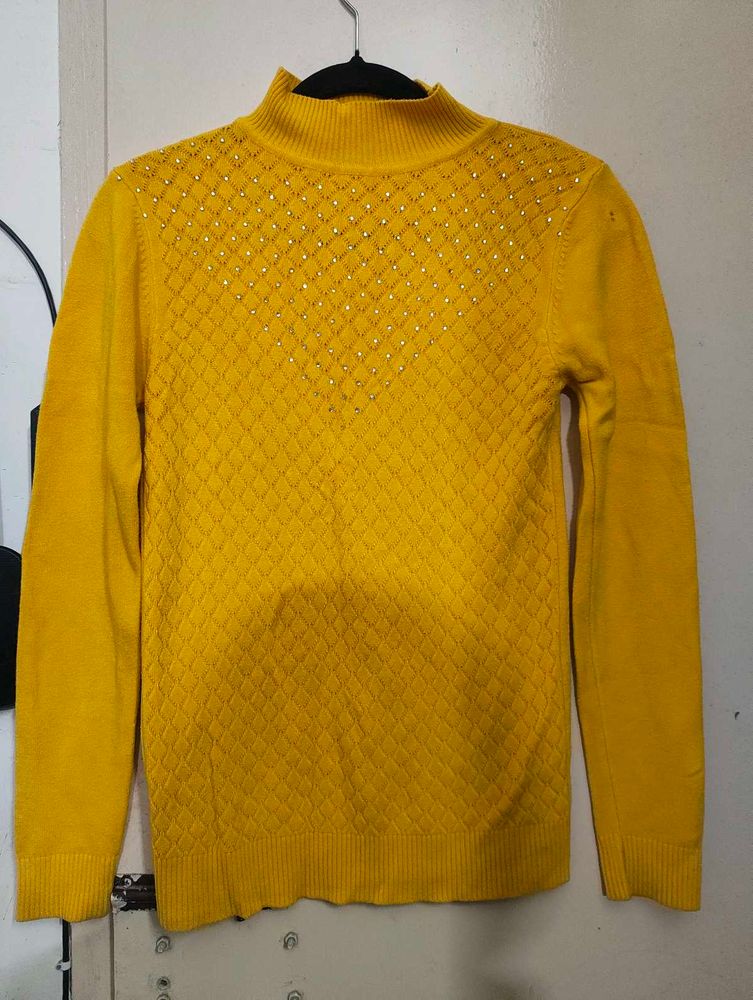 Yellow Knit Turtleneck Sweater