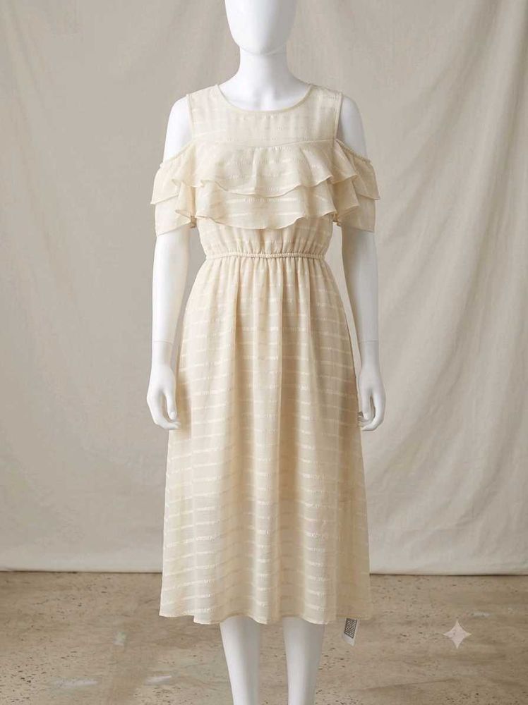 Chic Cold Shoulder Ruffle Midi Dress