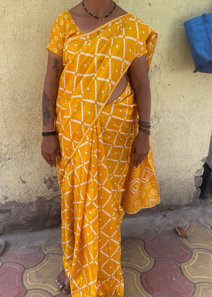Vibrant Yellow Bandhani Saree