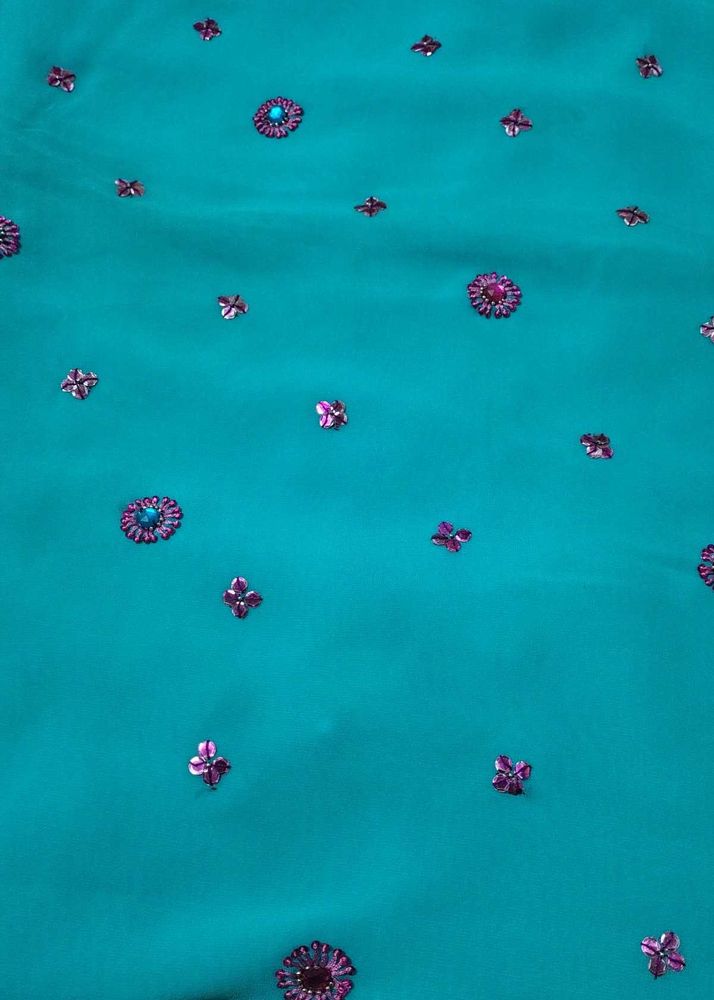 Embroidered Teal Dress Material