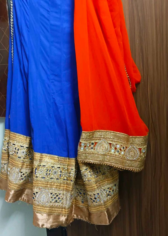 Blue Nd Orange Lehnga  With Golden Choli