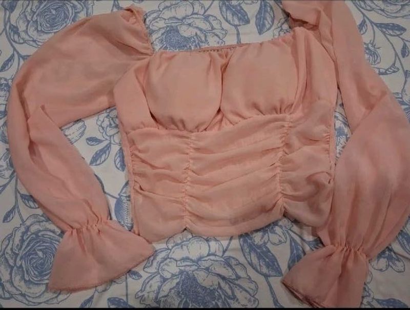 Ruched Puff Padded Sleeve Top