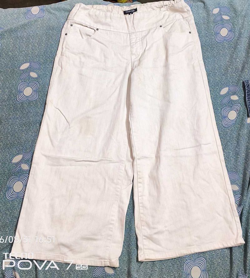 Cream Wide Leg Cropped Pants