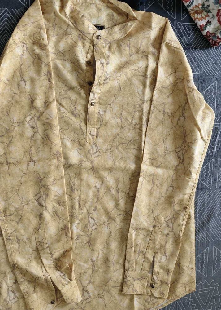 Men's Beige Marble Print Kurta