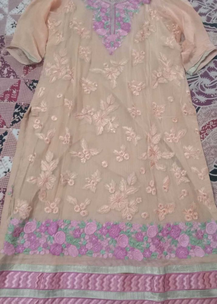 fully embroidered stiched kurti with lining