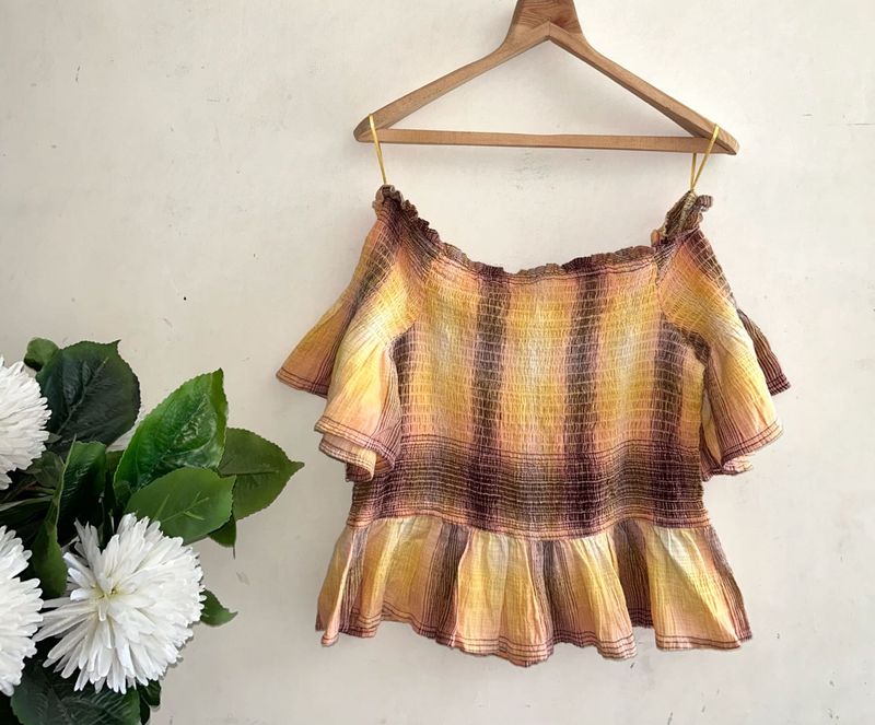ONLY Off-Shoulder Smocked Peplum Top | Ombre Yello