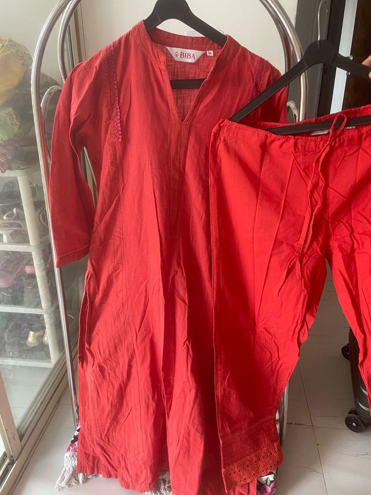Biba Red Kurta &amp; Pant Set