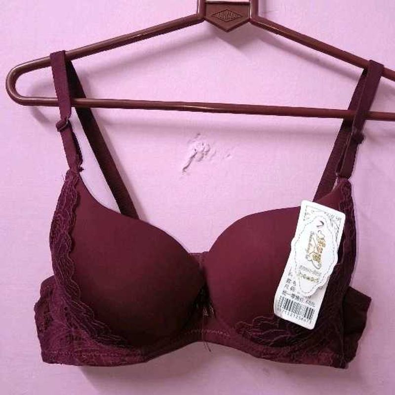 Burgundy Lace Trim Padded Bra
