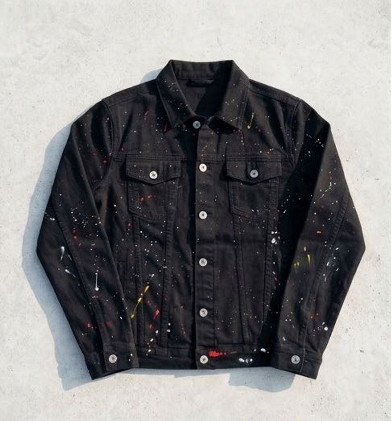 Nuon by Westside Black Denim Jacket with Paint Spl