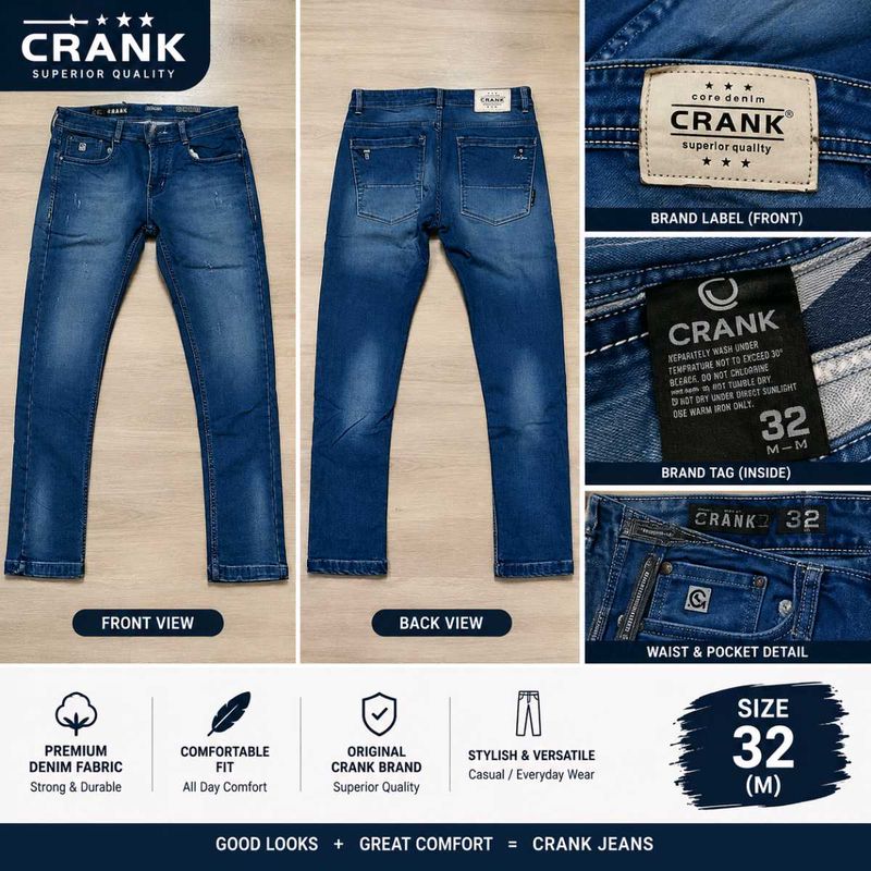 🔥 CRANK Men's Blue Denim Jeans 👖