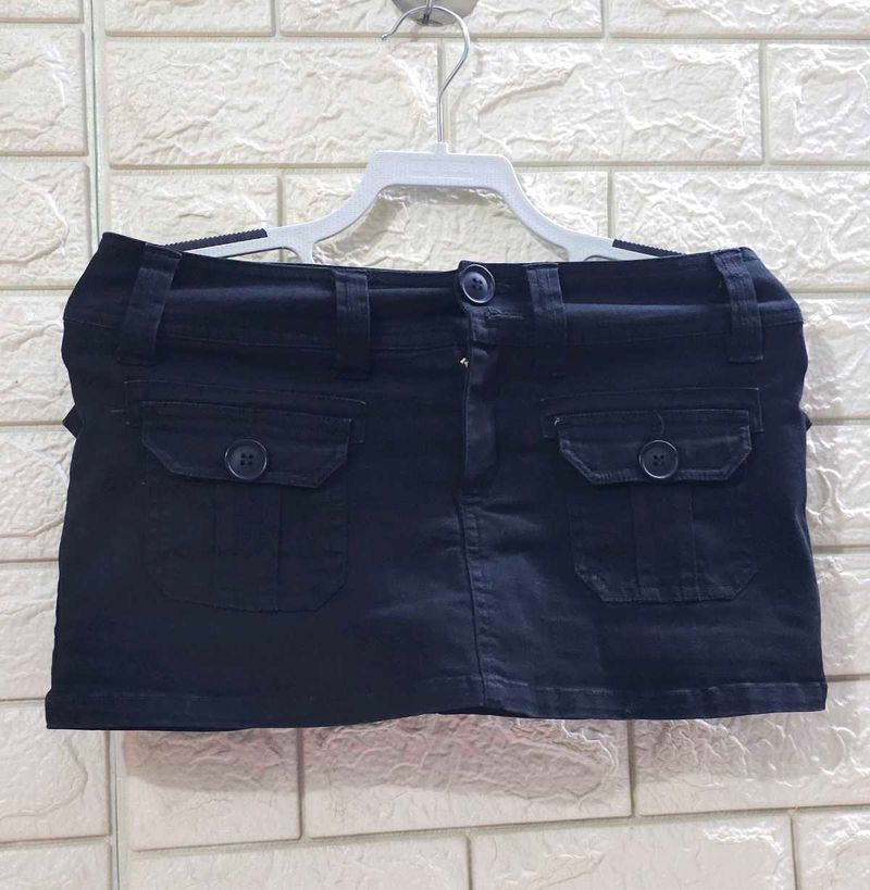 Black Cotton Blend Girls' Mini Skirt