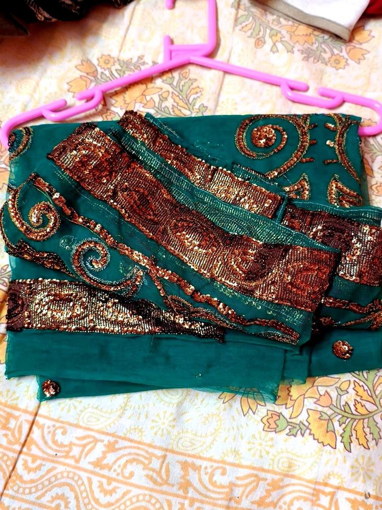 Stunning Emerald Green Sequined Saree