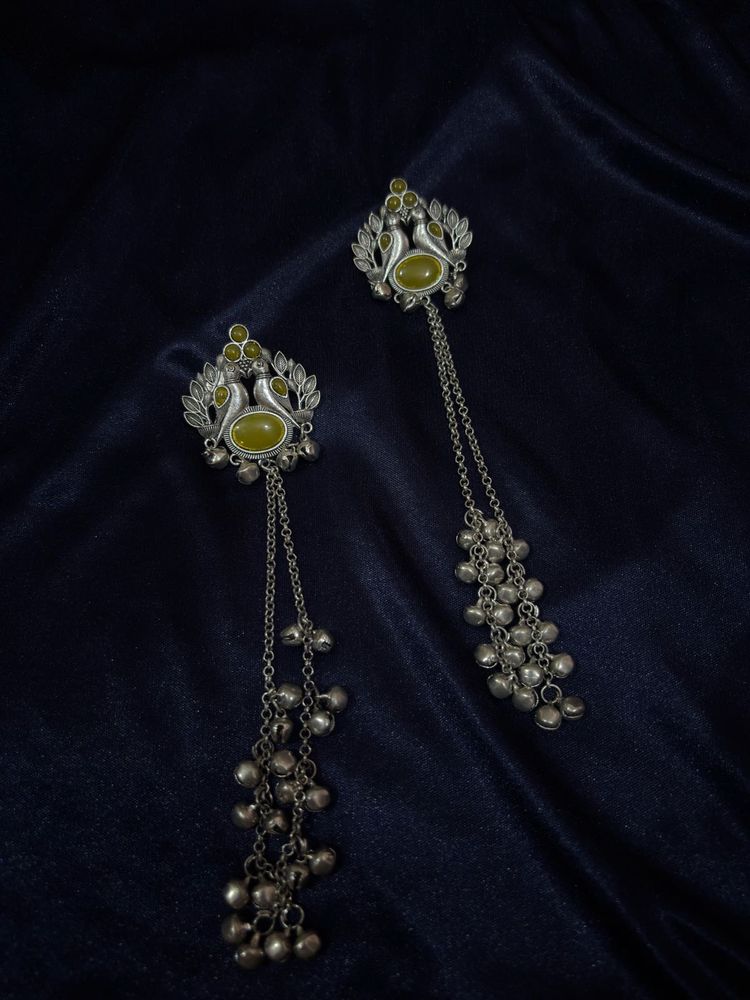 Kashmiri Oxidized Silver jhumka 💛🦚