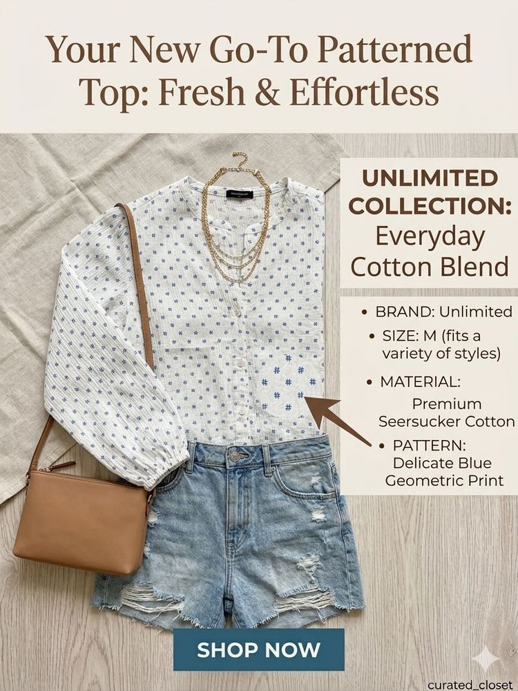 Stylish Geometric Print Cotton Blend Top