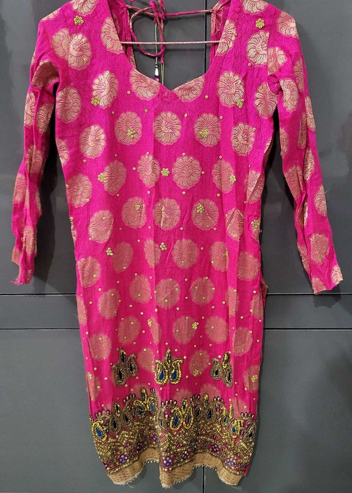 Vibrant Pink Embroidered Kurta patiala salwar set