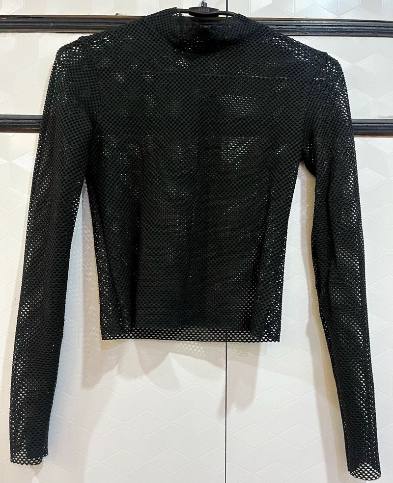 Black Netted Long Sleeve Top
