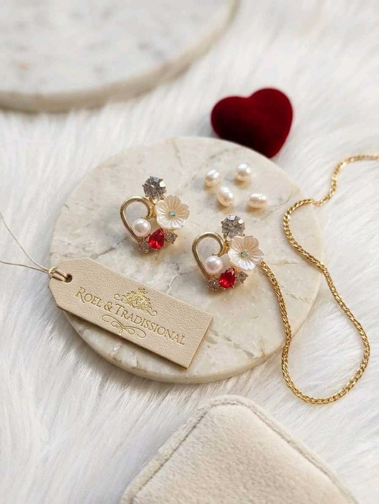 Heart Shaped Pearl &amp; Gemstone Earrings