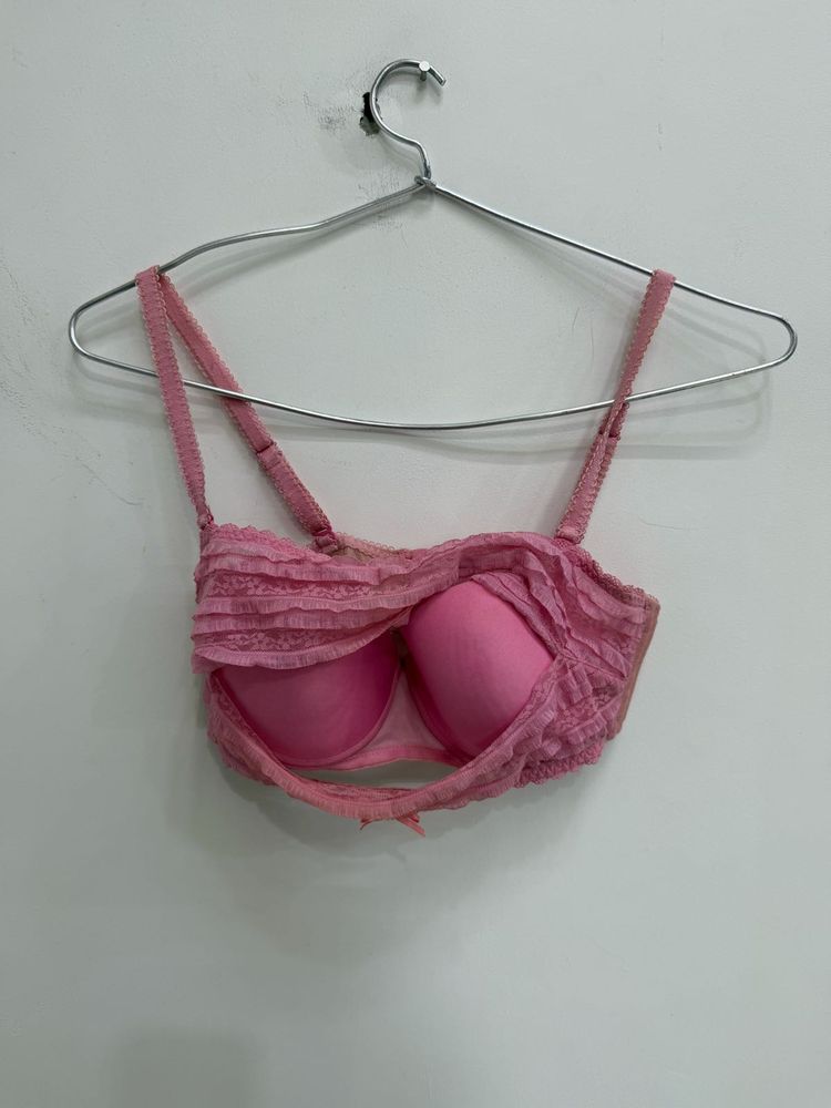 Pink Lace Trim Bra