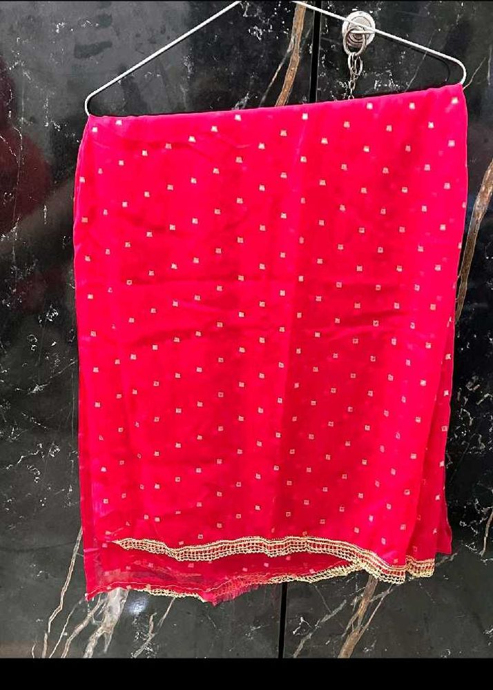 Vibrant Pink Dupatta with Golden Motifs