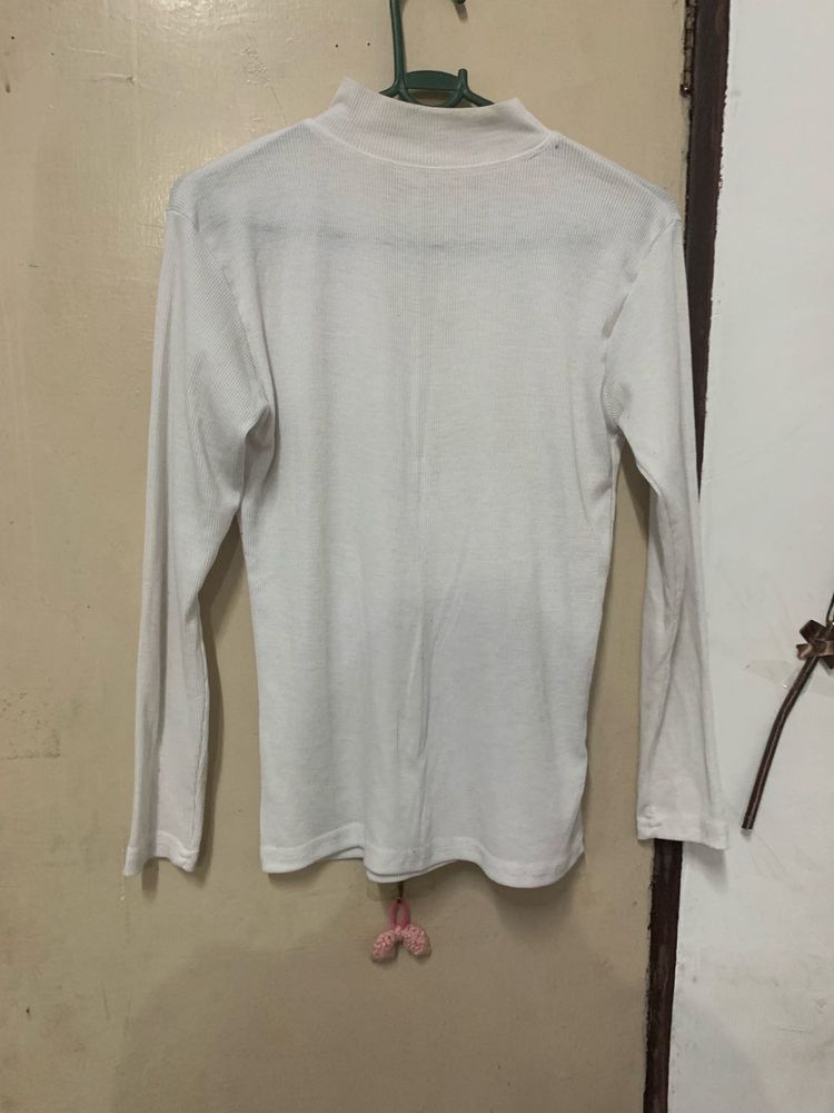 White Mock Neck Long Sleeve Top