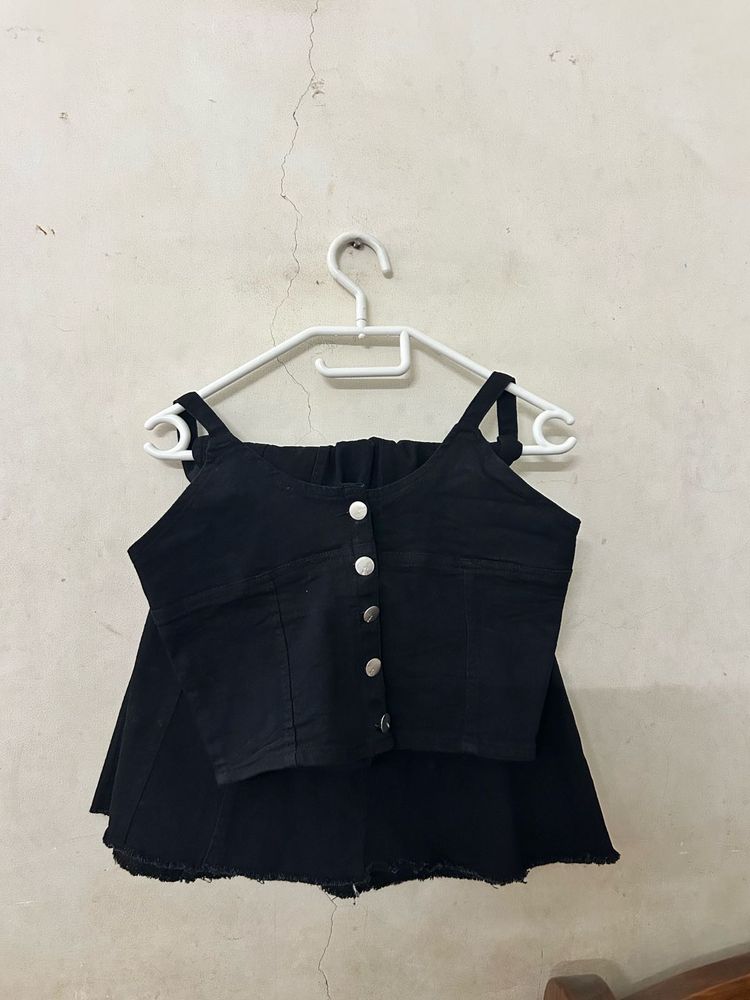 Black Denim Crop Top and Skirt Set
