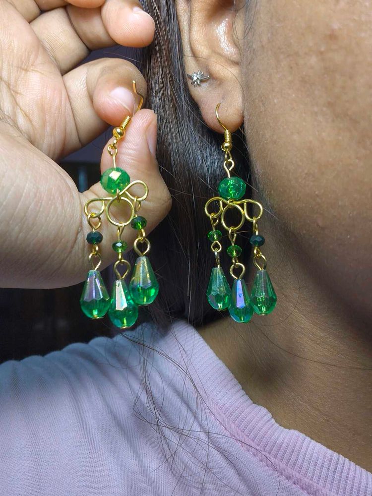 Green Beaded Earrings