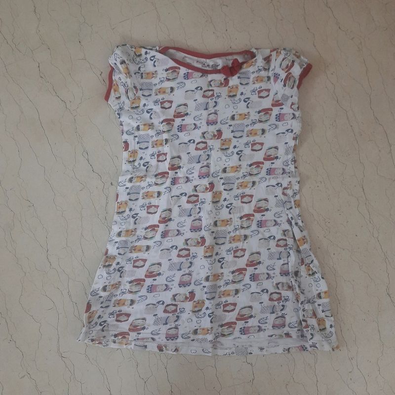 Pink &amp; Blue Cute Print Cotton Nighty For Kids