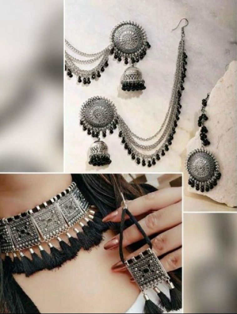 Navratri set of 10 Oxidized Silver jewellery se