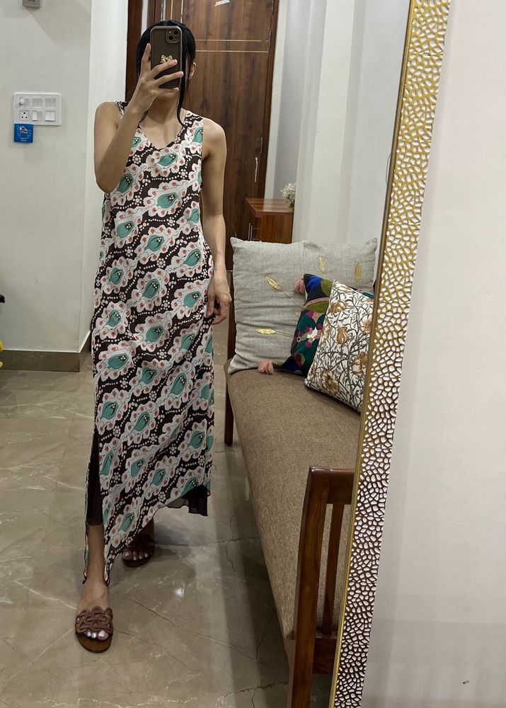 Multi Printed Cut Sleeves Maxi Dress with Slits
