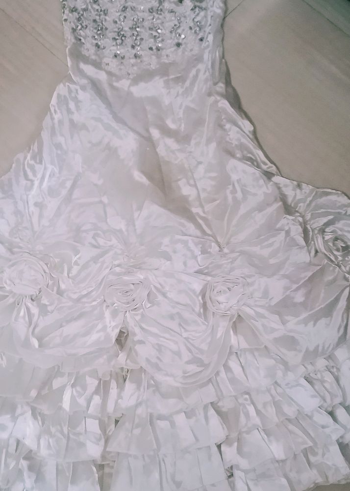 White Barbie Frock With Stone Work For 8 To 10 Old