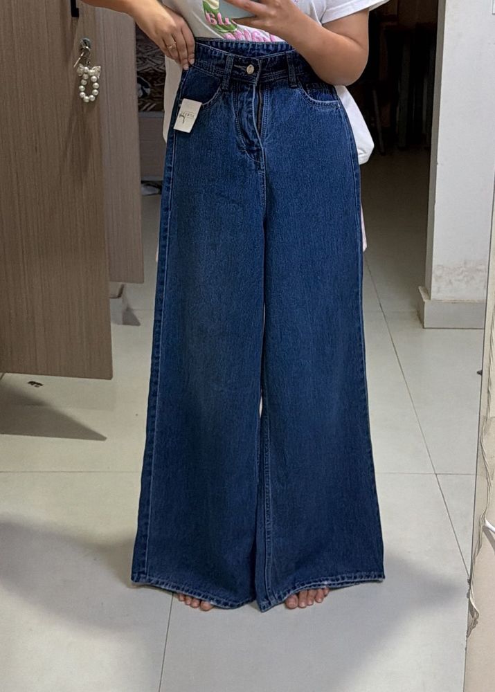 Wide Leg Blue Denim Jeans