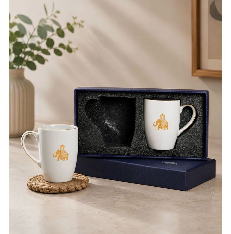 Set of 2 Mugs with Elephant Design Gift Se