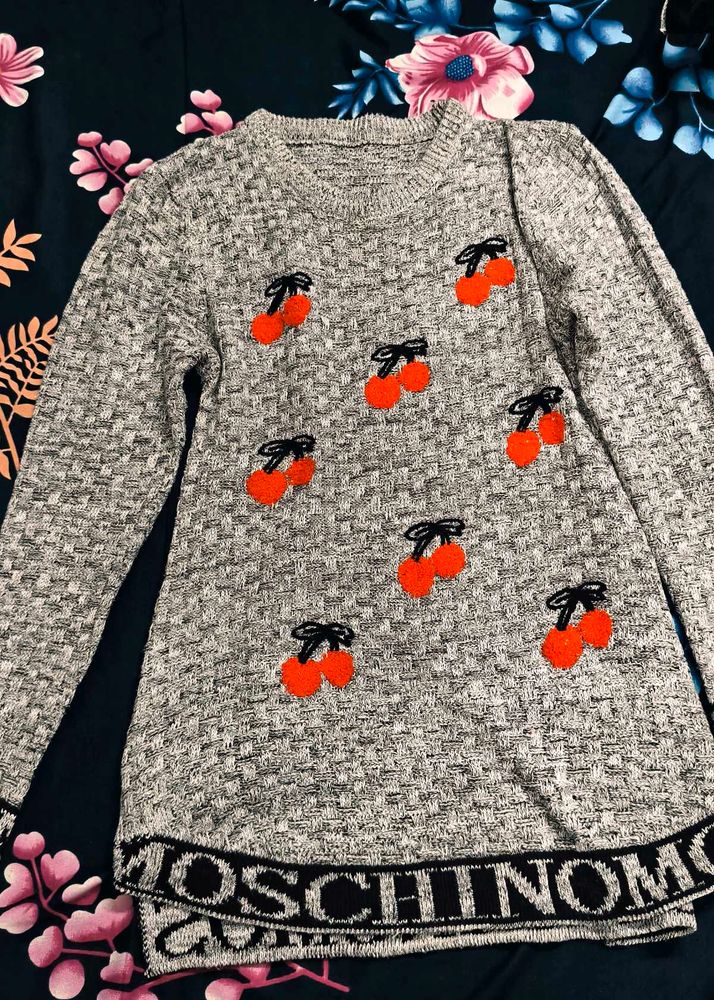 Cute Cherry Embroidered Sweater