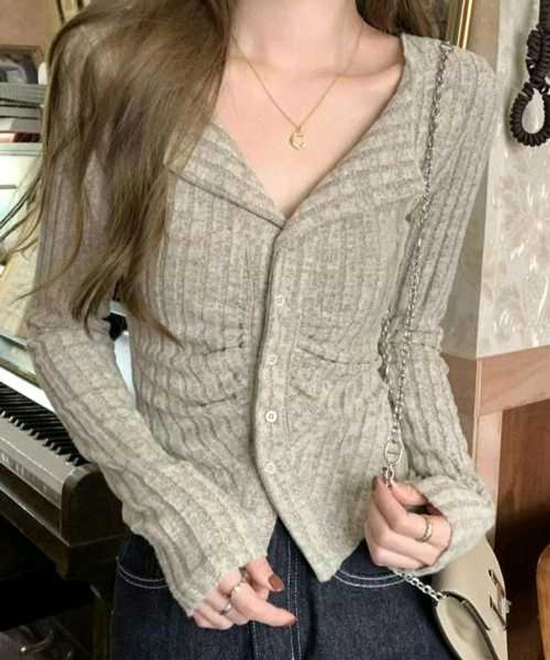 y2k ribbed grey top