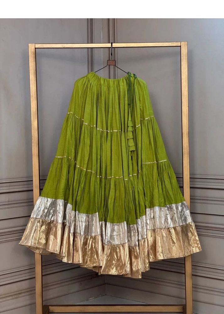 Flowy Tiered Ethnic Skirt with Metallic Border