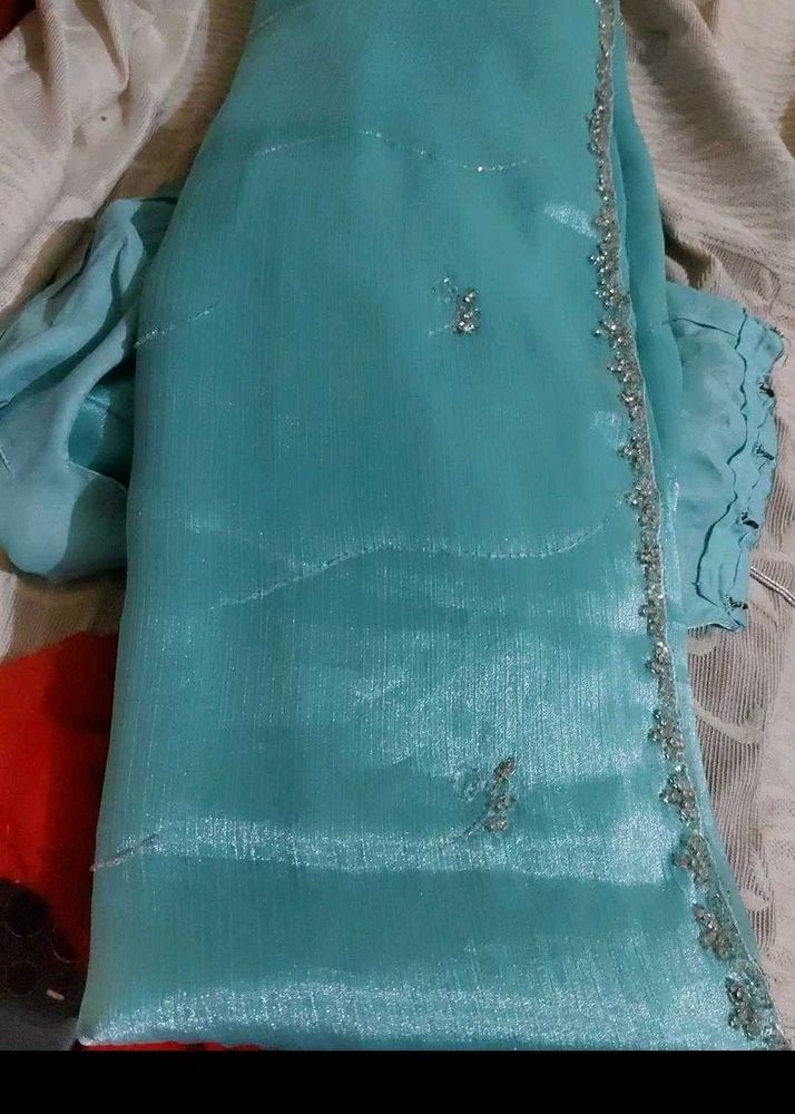 Beautiful Teal Saree with Blouse