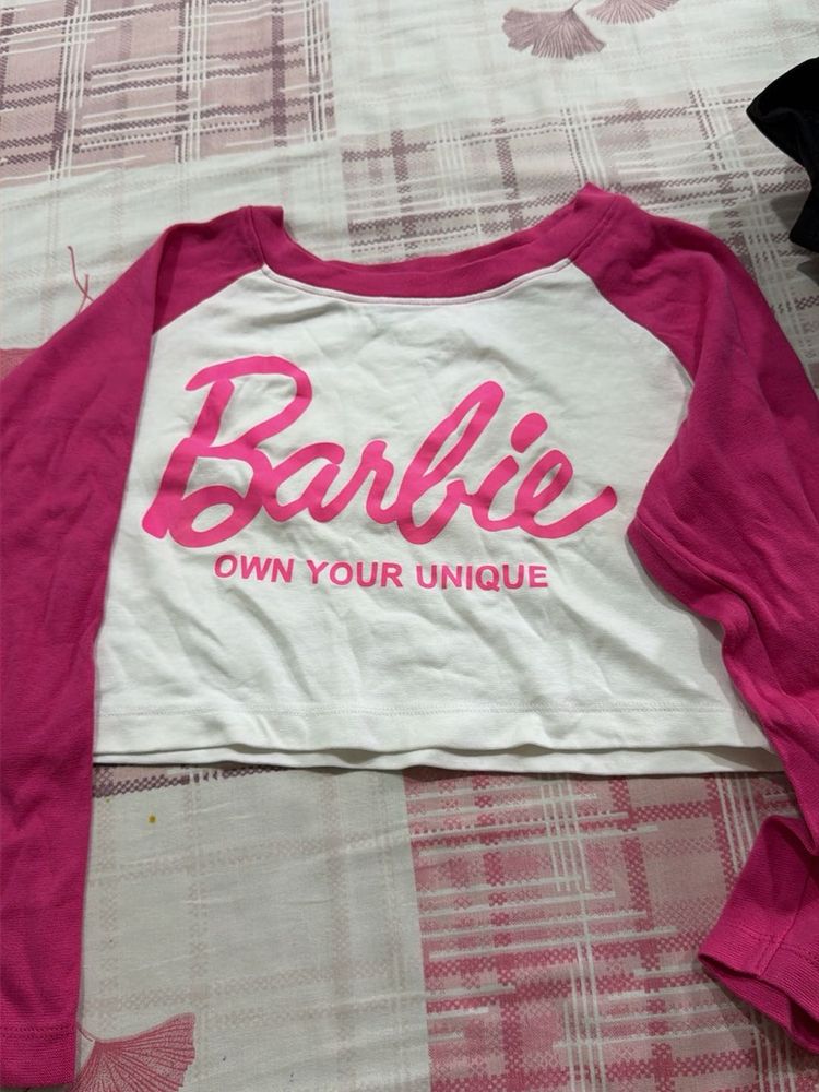 Barbie Pink &amp; White Long Sleeve tee