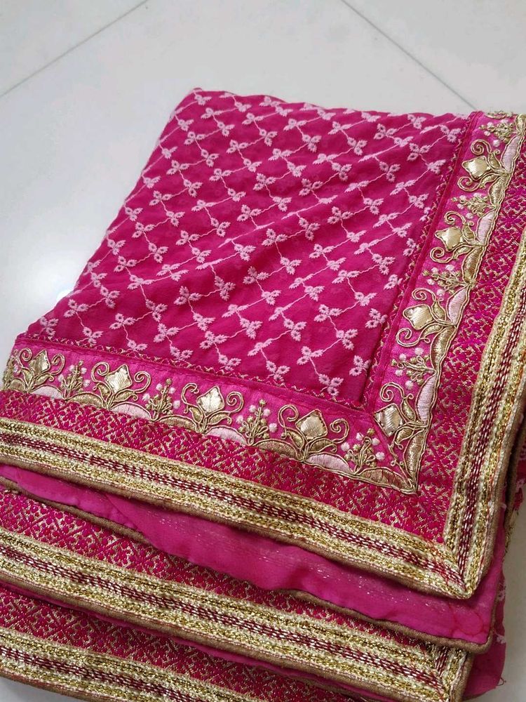 Elegant Pink Embroidered Saree